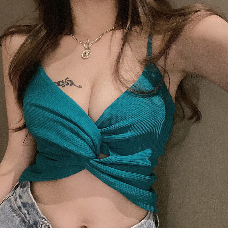 Low V-neck cross-knotted sexy vest