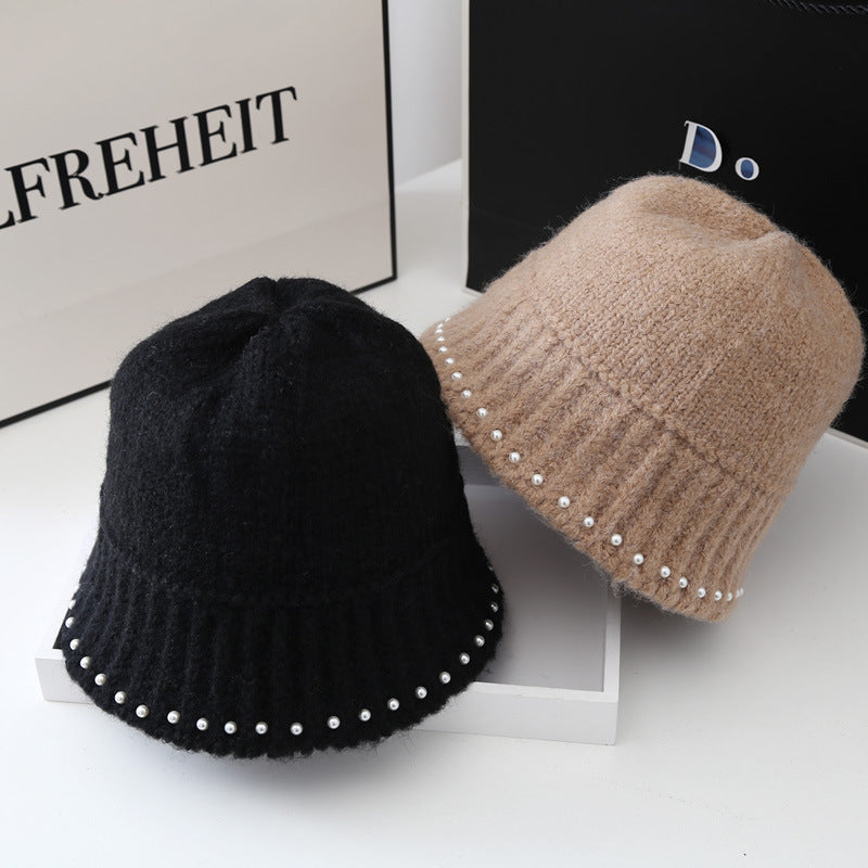 Casual WarmFaux Pearl Knitted Basin Hat