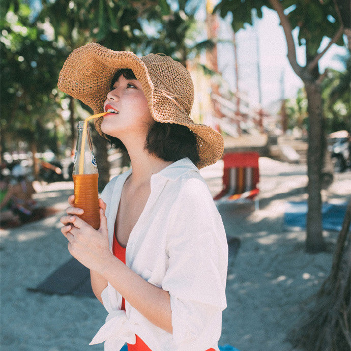 Seaside Fresh Folding Sunshade Straw Hat