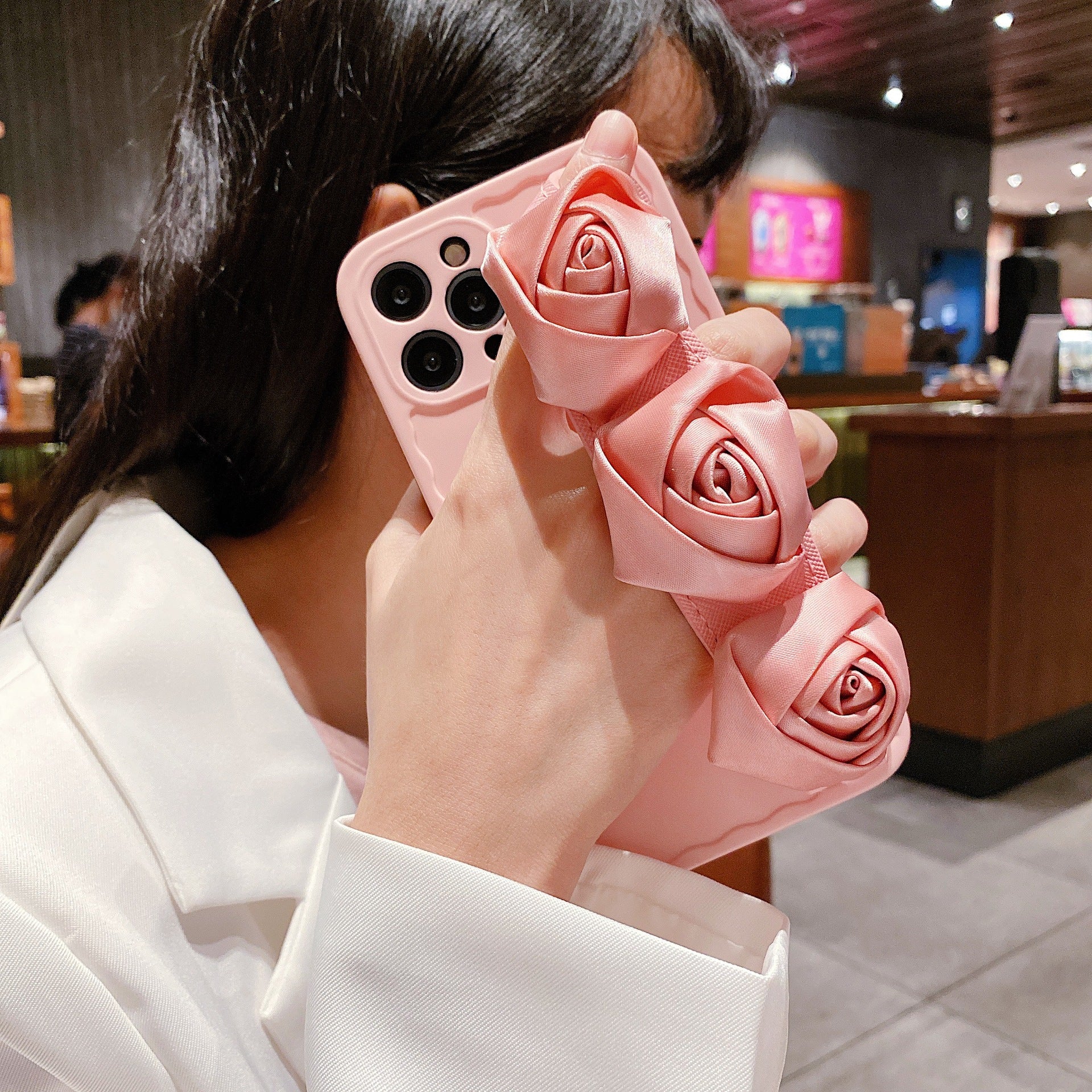 Pink Flower Wristband Phone Case For iPhone11/12/13