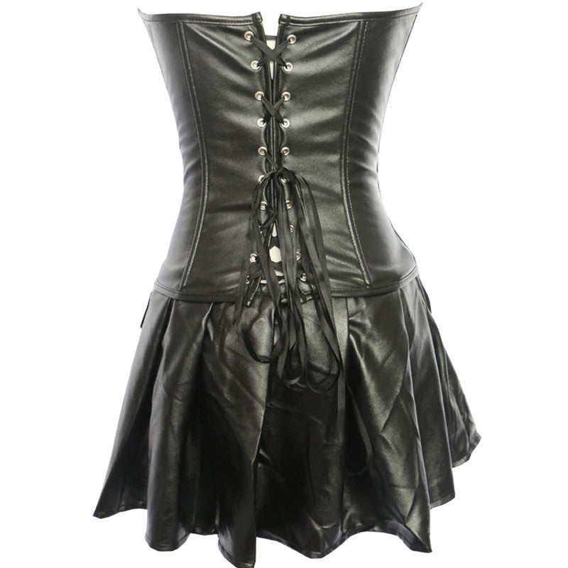 Sexy Leather Zipper Court Corset