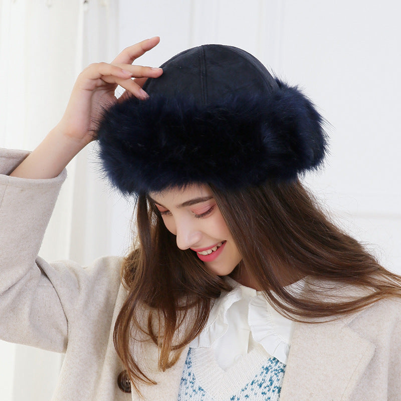 Yurt Style Suede Faux Fox Fur Straw Hat