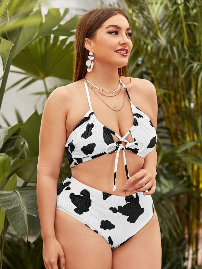 Cow Print Plus-size Split Swimsuit