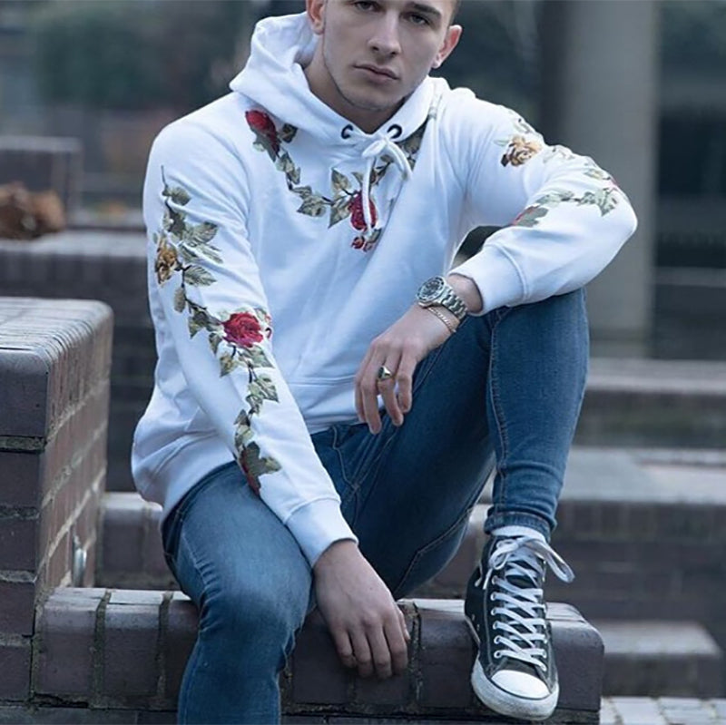 Casual Floral Embroidered Hooded Sweatshirt