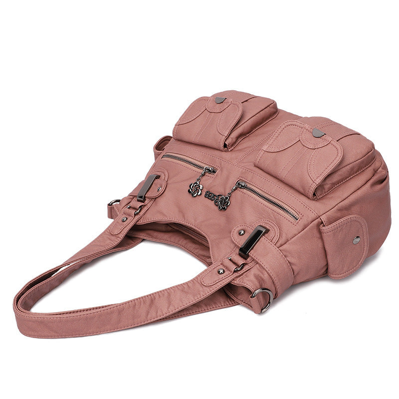 Fashion Large-Capacity Washed PU Shoulder Bag