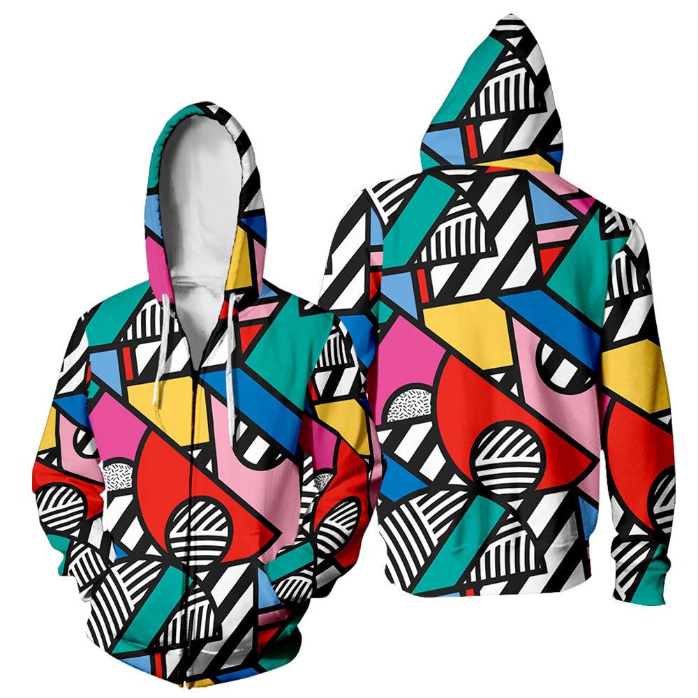 Spring Pop Print Zipper Hoodie Couple Outfit