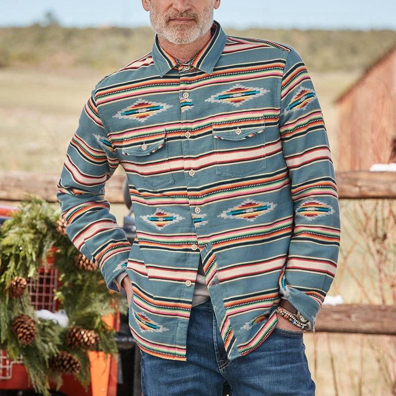 New Spring Printed Cotton Blend Lapel Collar Shirt