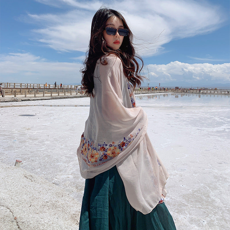 Printed Sunscreen Silk Scarf Beach Towel Outdoor Bohemian Shawl