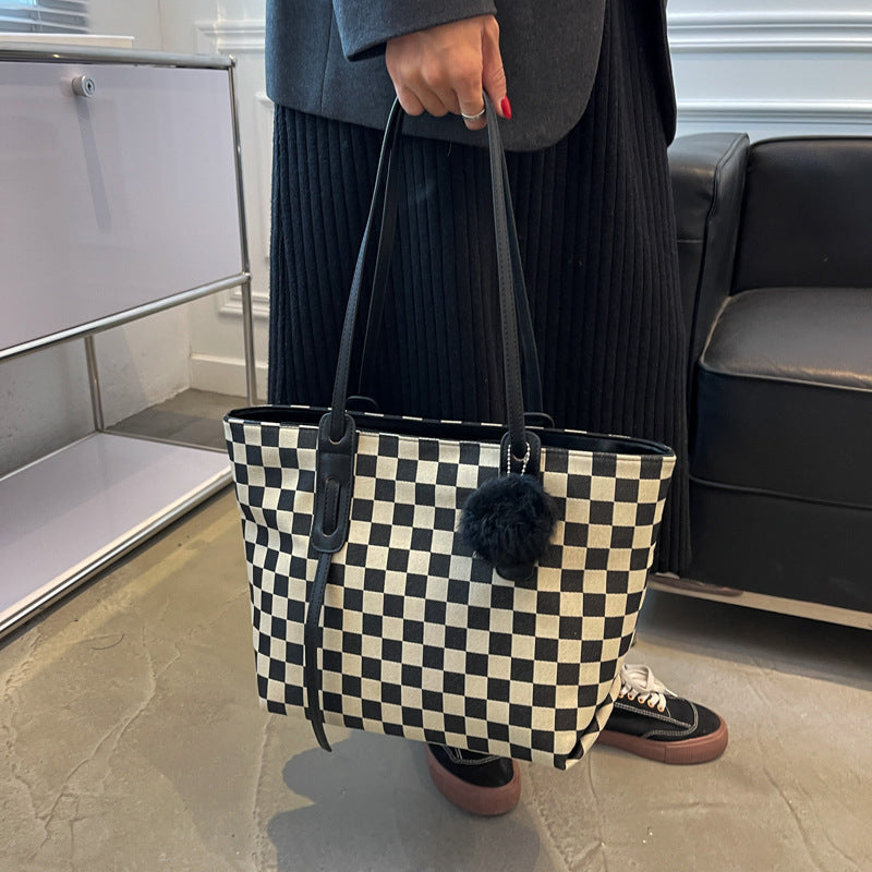 Casual Check Handbag Shoulder Bag Extra Large For Work and Daily