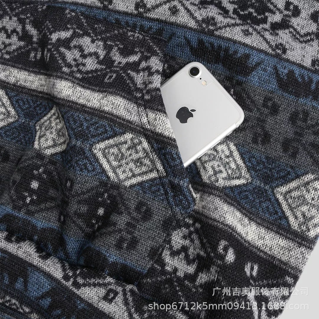 Casual Printed Pocket Hooded Sweatshirt