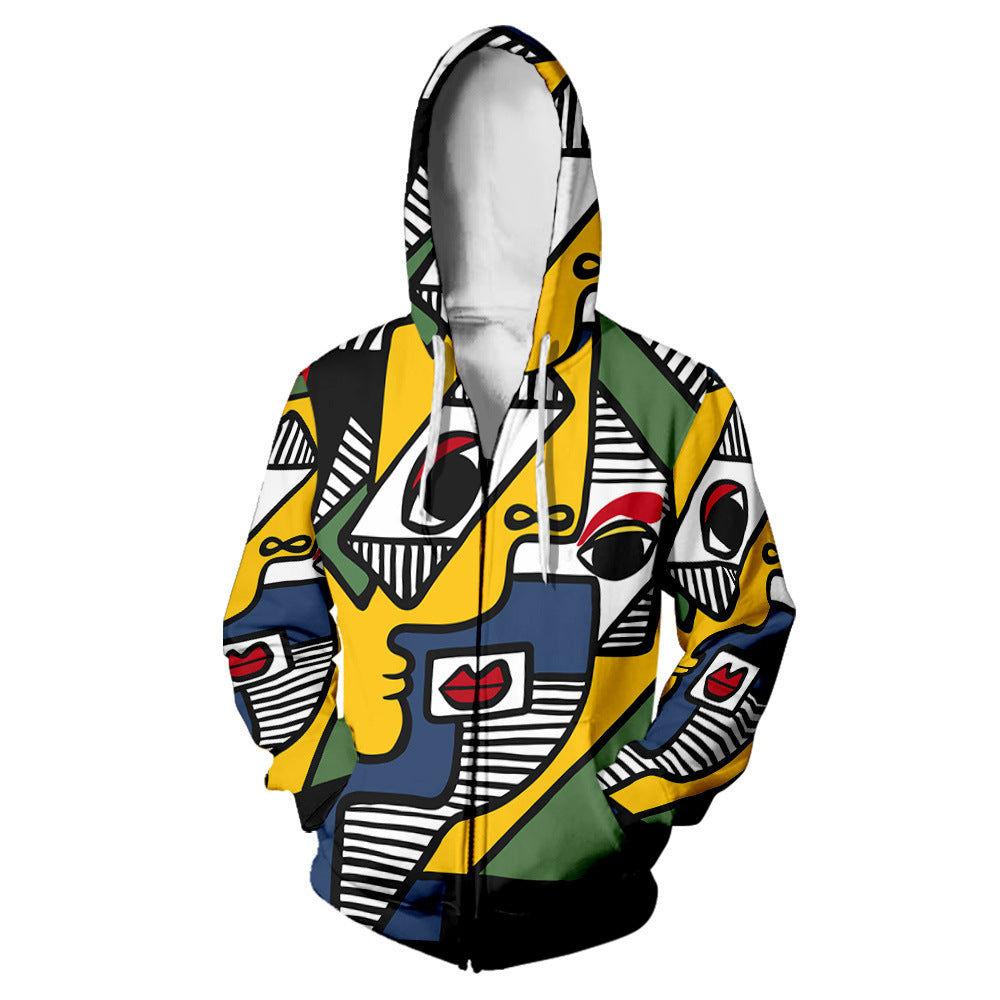 Spring Pop Print Zipper Hoodie Couple Outfit