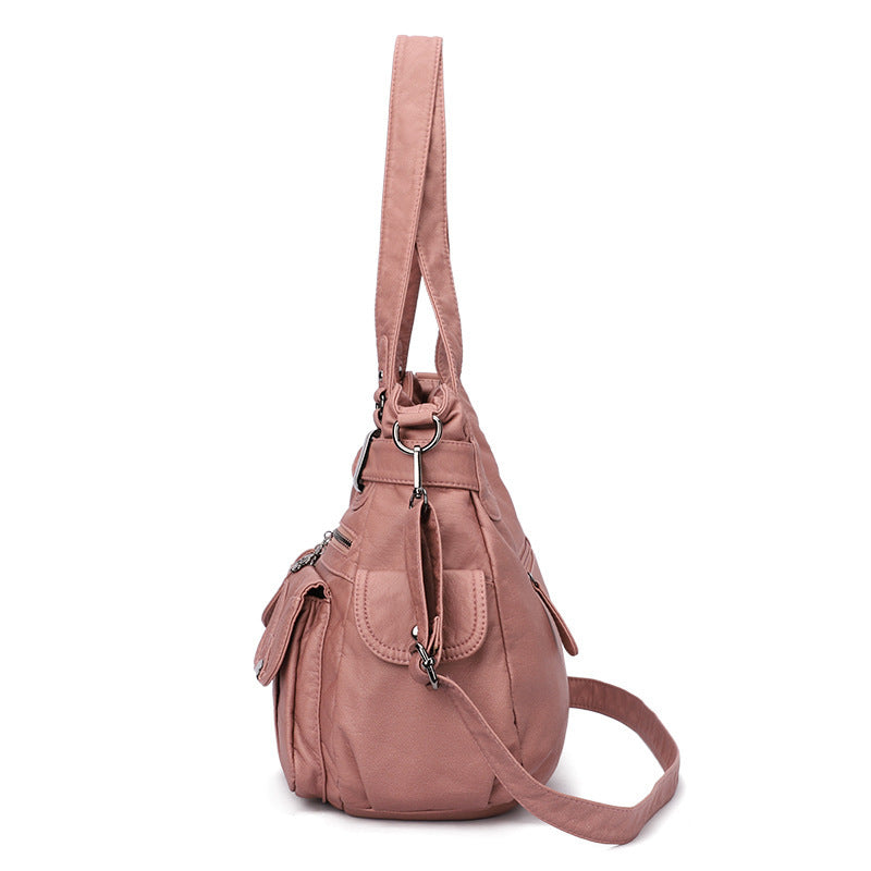 Fashion Large-Capacity Washed PU Shoulder Bag
