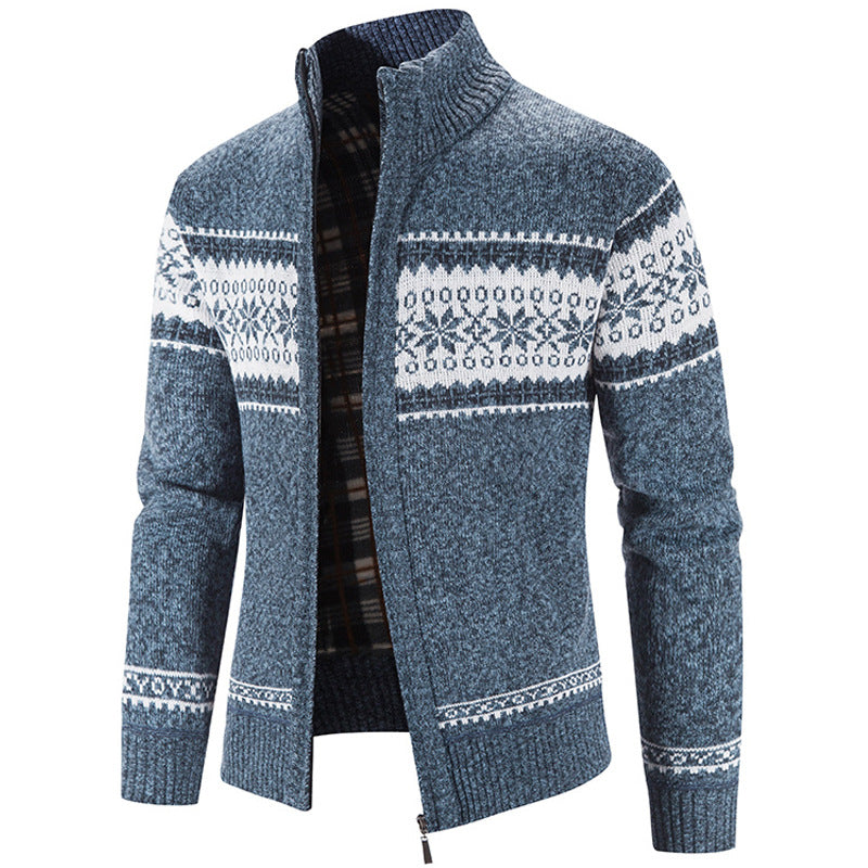 Winter Loose Print Zipped Cardigan Jacket