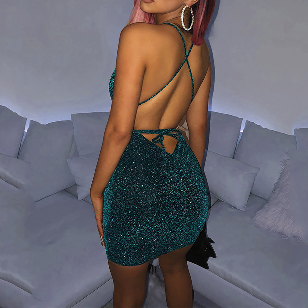 Fashion V-neck Open Back Tether Sexy Dress