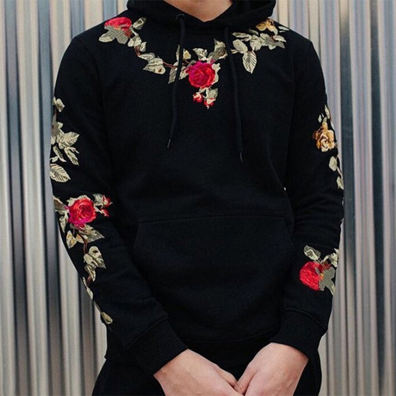 Casual Floral Embroidered Hooded Sweatshirt
