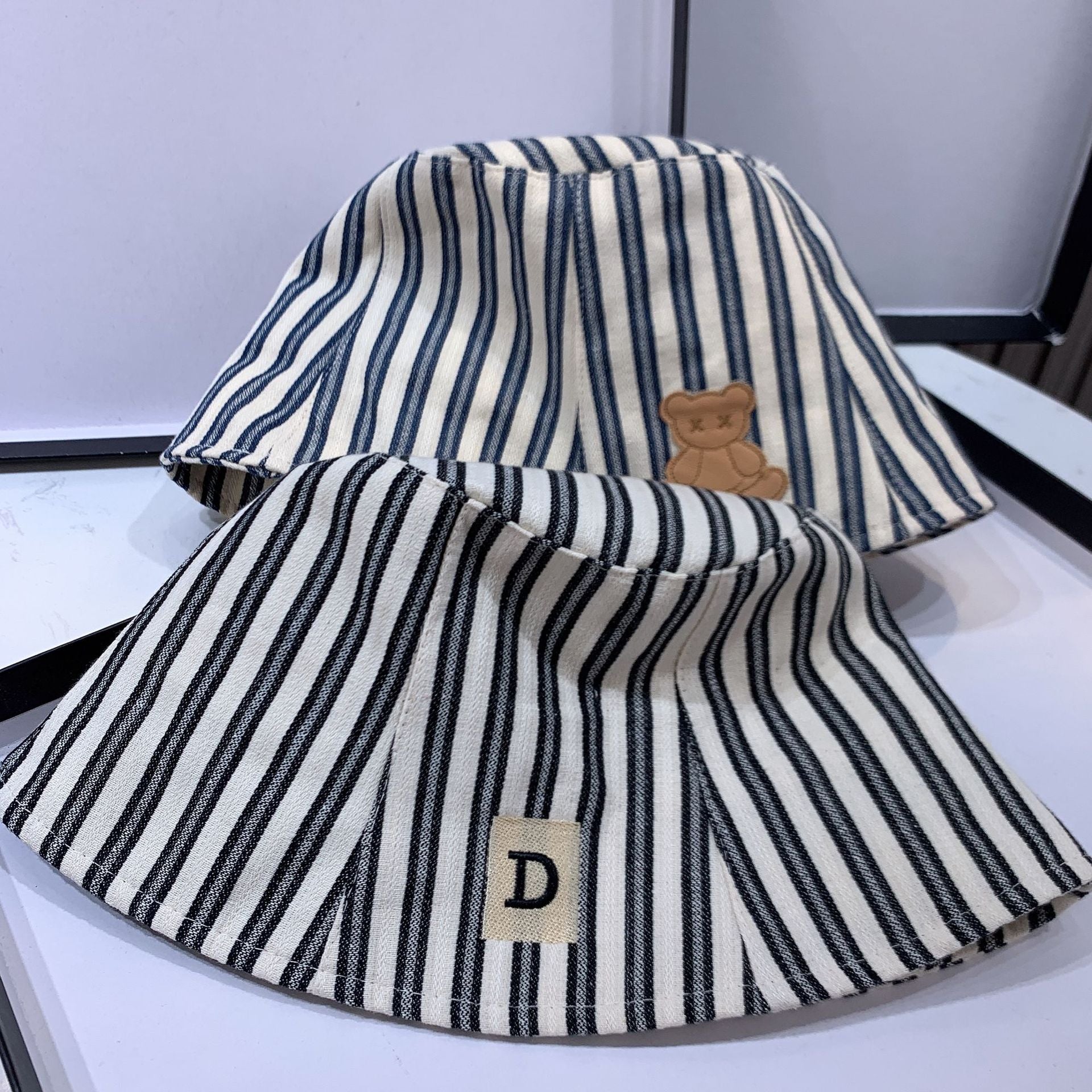 Cartoon Bear Striped Bucket Hat