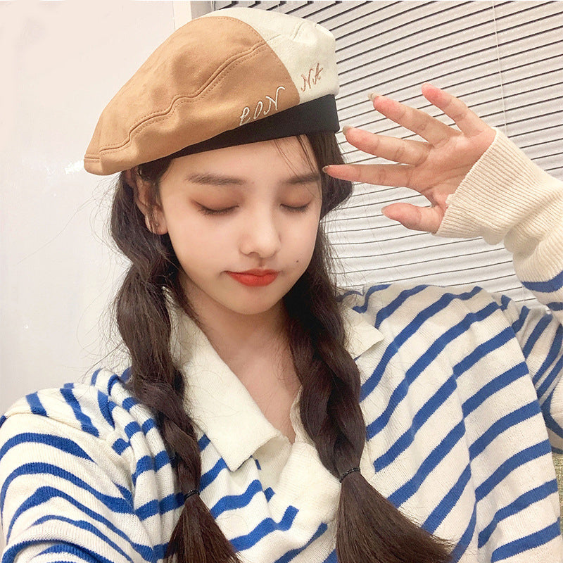 Fashion All-Match Two-Color Stitching Beret