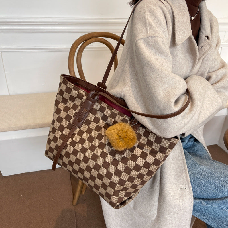 Casual Check Handbag Shoulder Bag Extra Large For Work and Daily