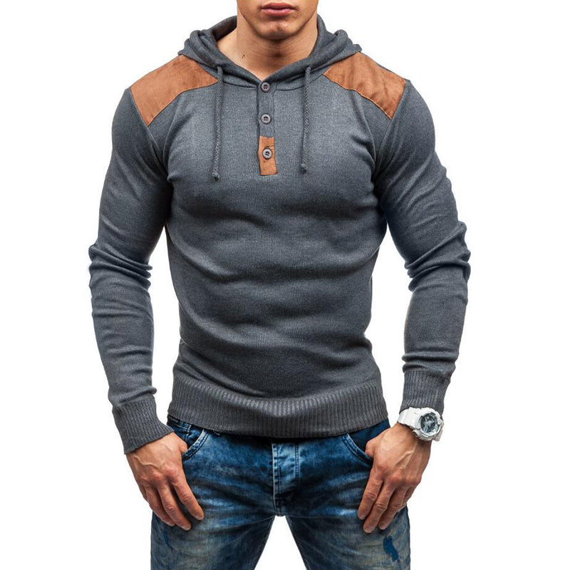 Men's Double Shoulder Deerskin Velvet Stitching Hooded Sweatshirt