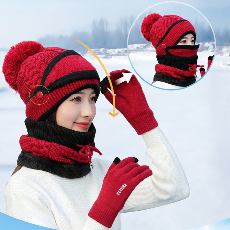 Hat+Mask+Scarf+Gloves 4-In-1 Knitted Set