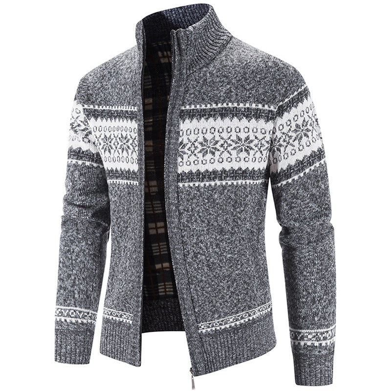 Winter Loose Print Zipped Cardigan Jacket