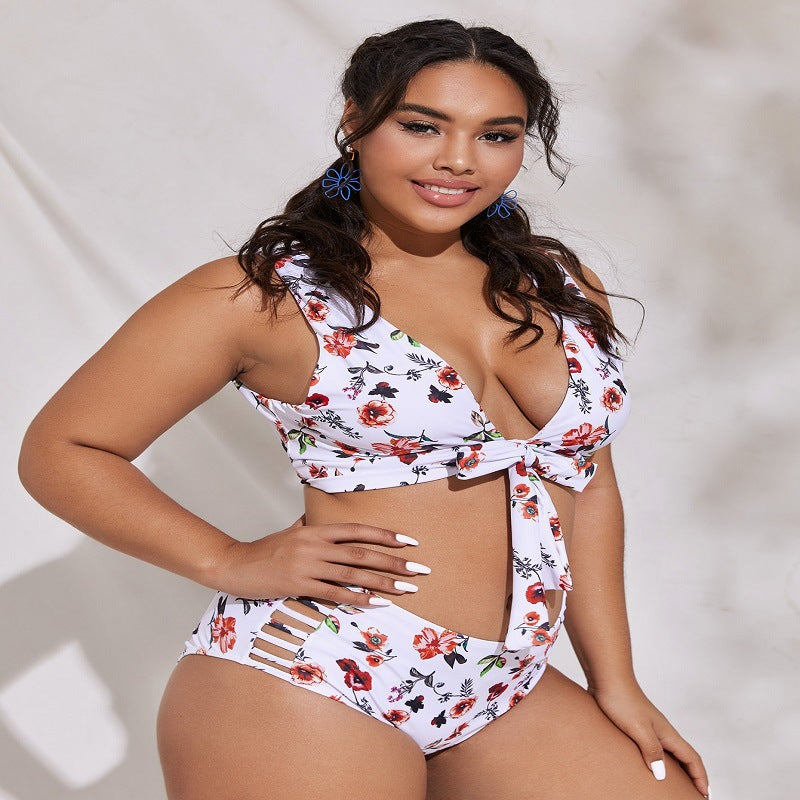 Floral Print Split Plus-size Swimsuit