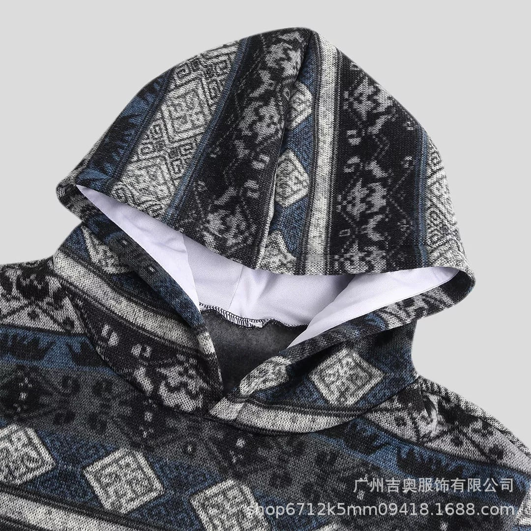 Casual Printed Pocket Hooded Sweatshirt