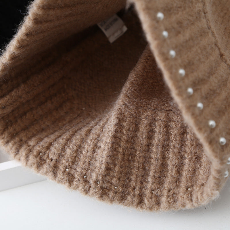 Casual WarmFaux Pearl Knitted Basin Hat