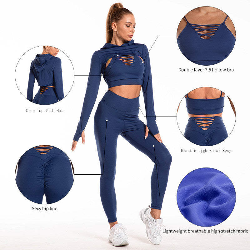 Quick-Drying Peach Hip Yoga Pants Hooded Yoga Jacket For Fitness