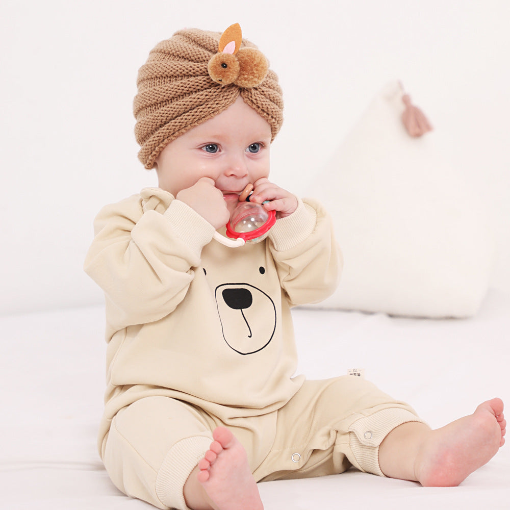 Baby Solid Color Cute Rabbit Knitted Hat For 0-6 Months