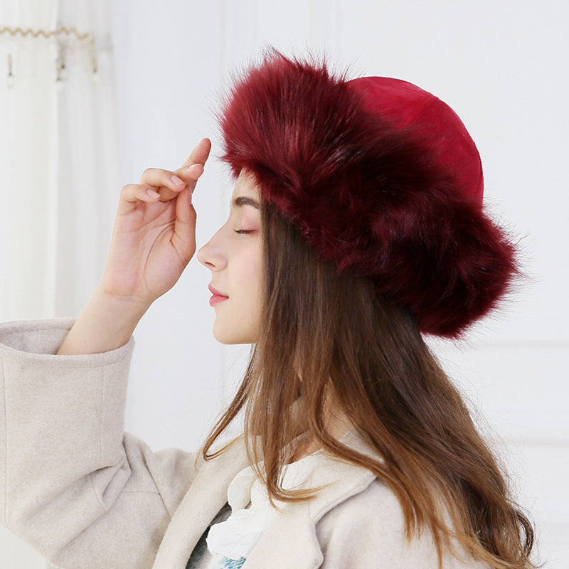 Yurt Style Suede Faux Fox Fur Straw Hat