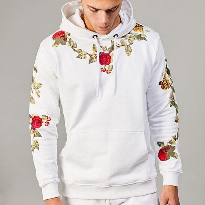Casual Floral Embroidered Hooded Sweatshirt