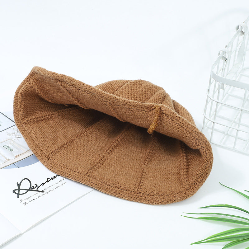 Fashionable Warm Knitted Basin Hat With Curled Edge