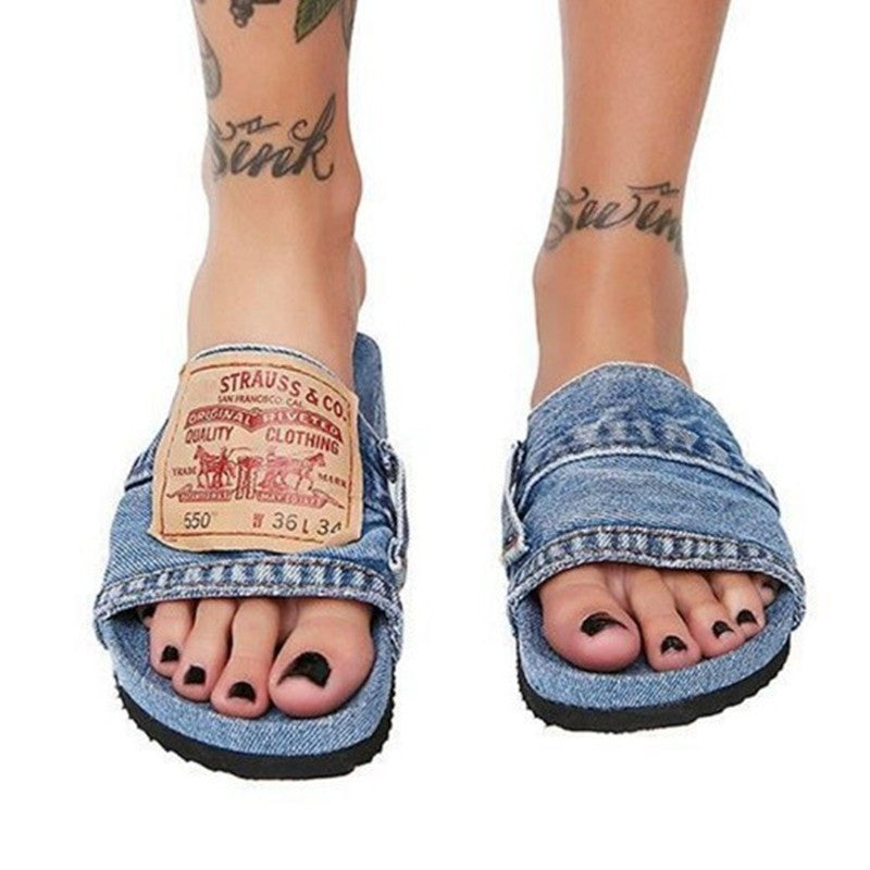 Denim Flat Slippers Beach Shoes