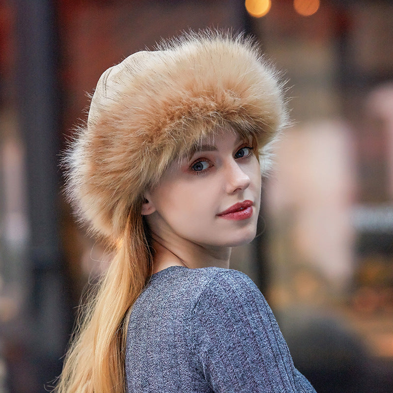 Yurt Style Suede Faux Fox Fur Straw Hat