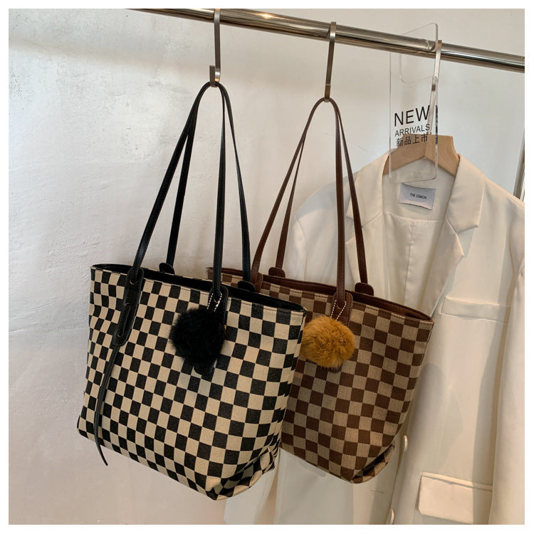 Casual Check Handbag Shoulder Bag Extra Large For Work and Daily