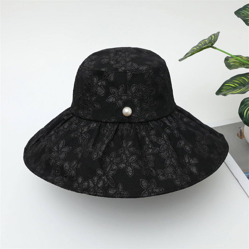 Summer Large Brim Pearl Sunscreen Bucket Hat