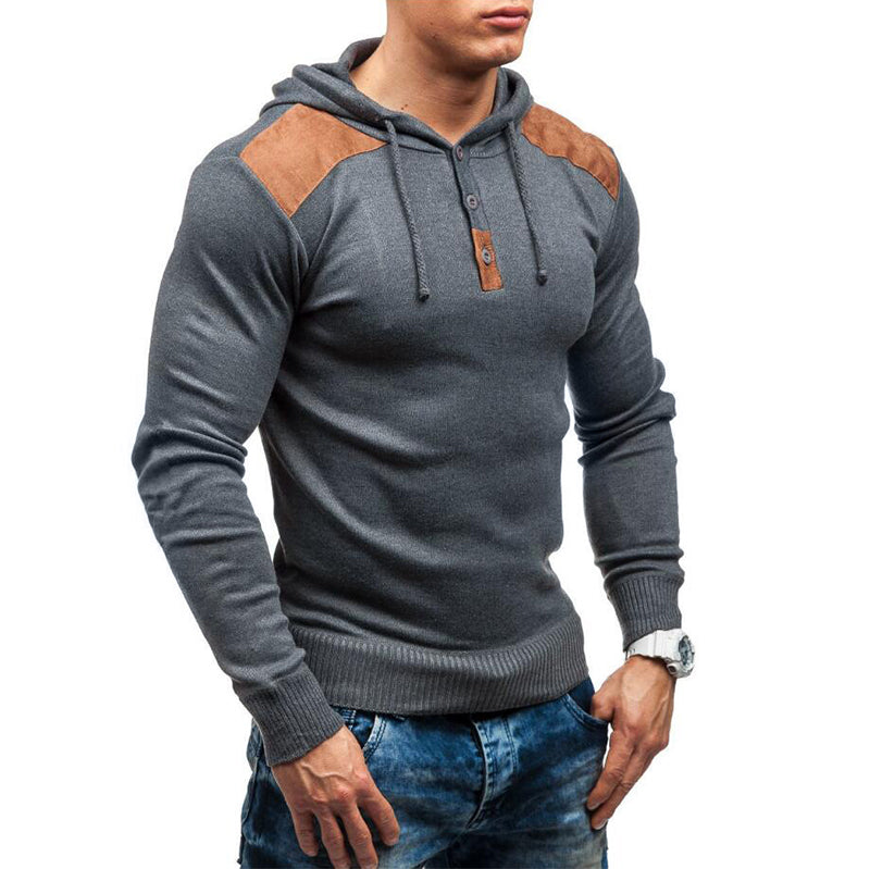 Men's Double Shoulder Deerskin Velvet Stitching Hooded Sweatshirt