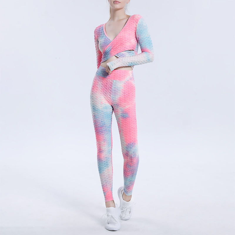 Tie-Dye Tops Crossover Design Yoga Sports Suit