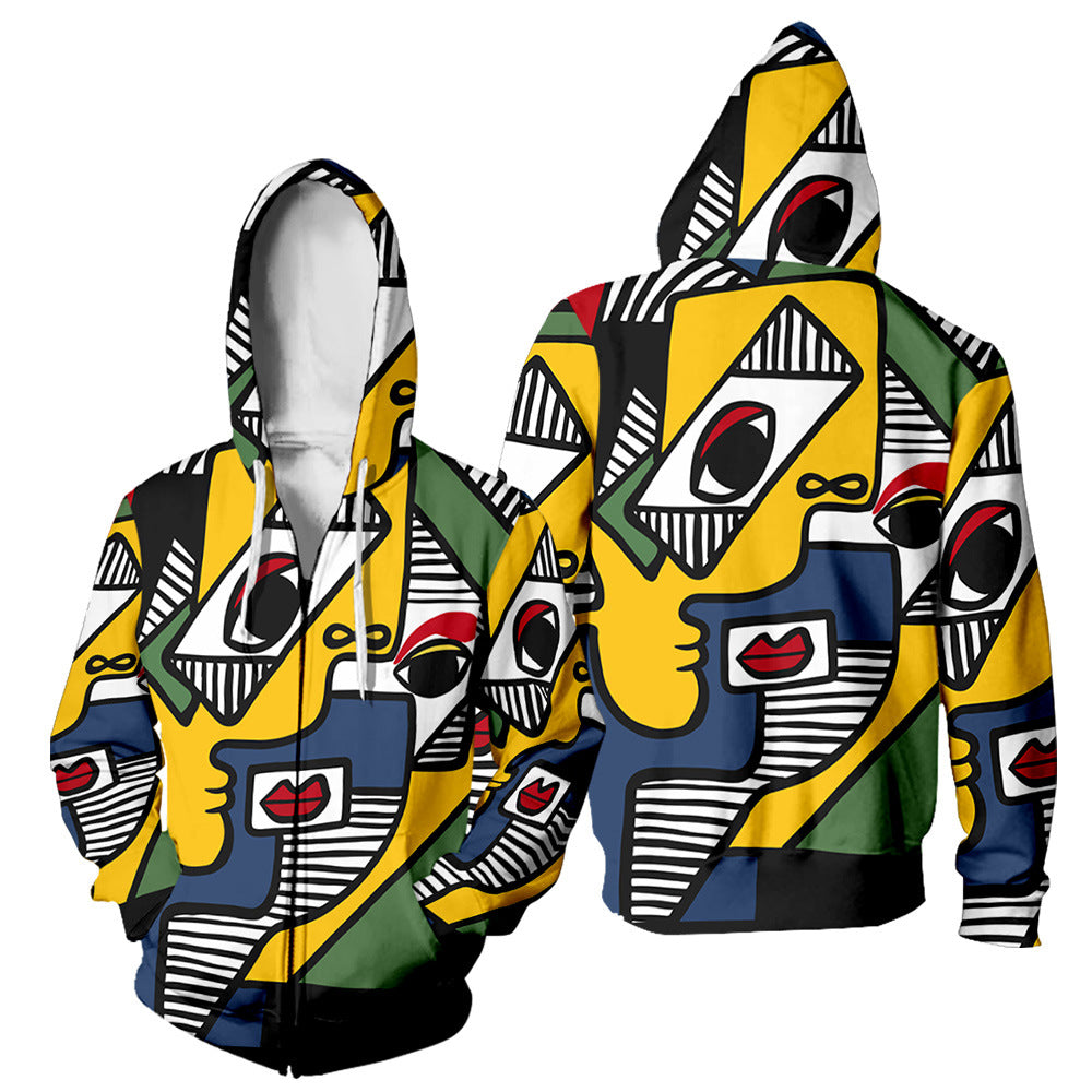 Spring Pop Print Zipper Hoodie Couple Outfit