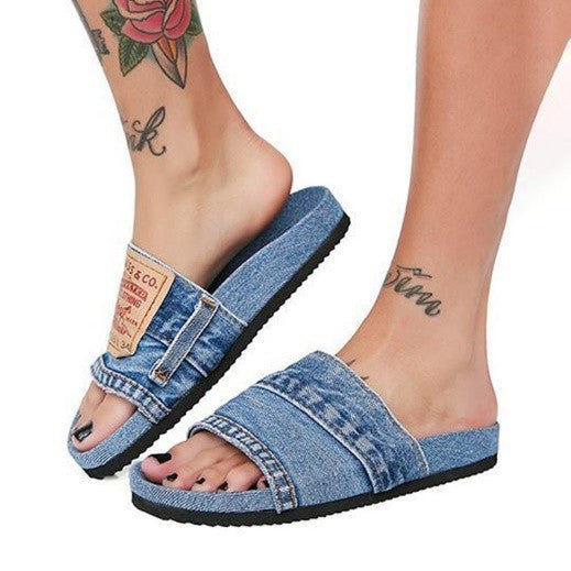 Denim Flat Slippers Beach Shoes