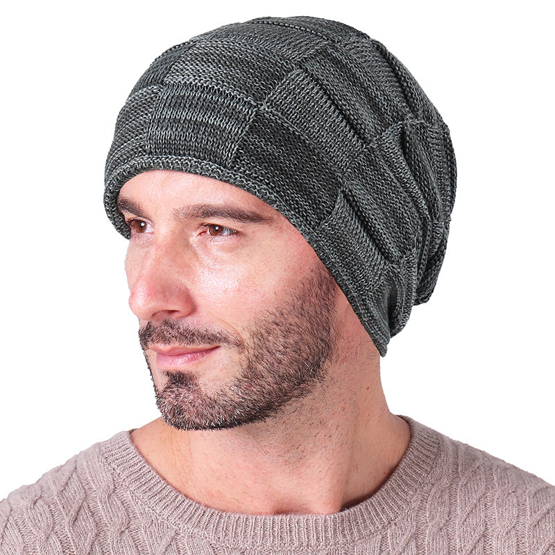 Winter Men Thick Plaid Knitted Hat