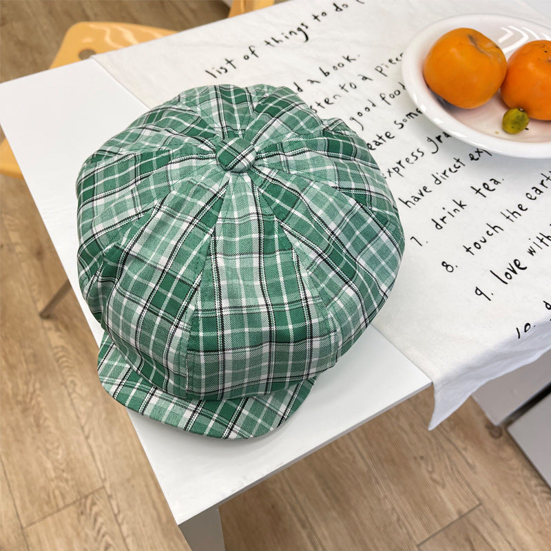 Fashion British Style Plaid Flat Hat