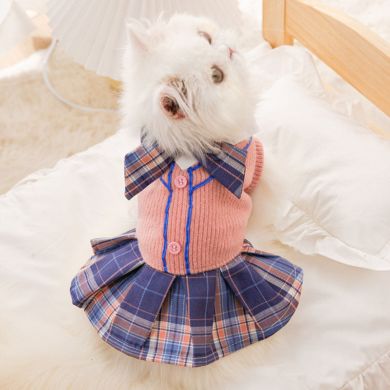 Spring And Autumn Lovely Warm Pet Plaid Dress