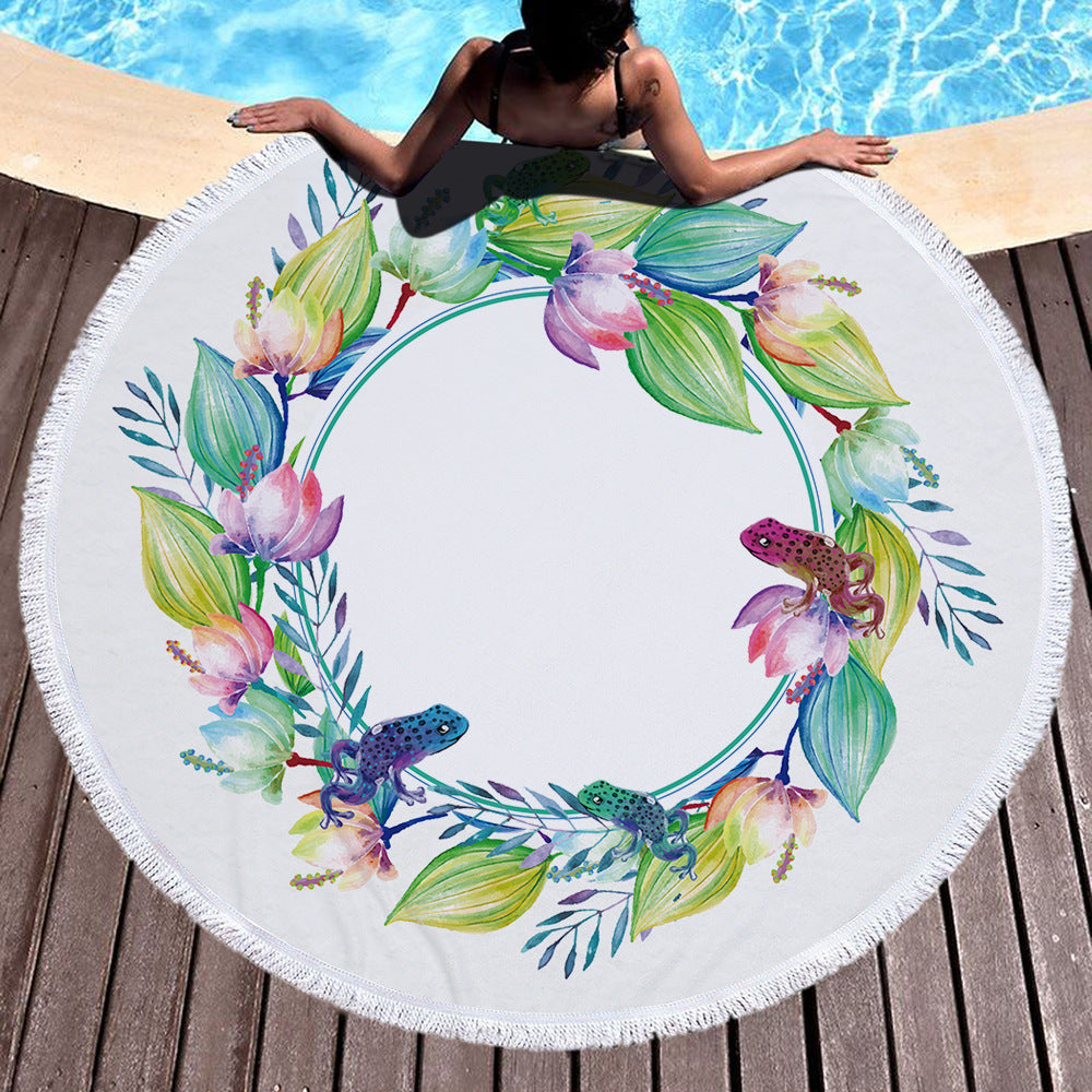 60 inch Diameter Printed Tassel Beach Towel Mat for Home and Outdoor
