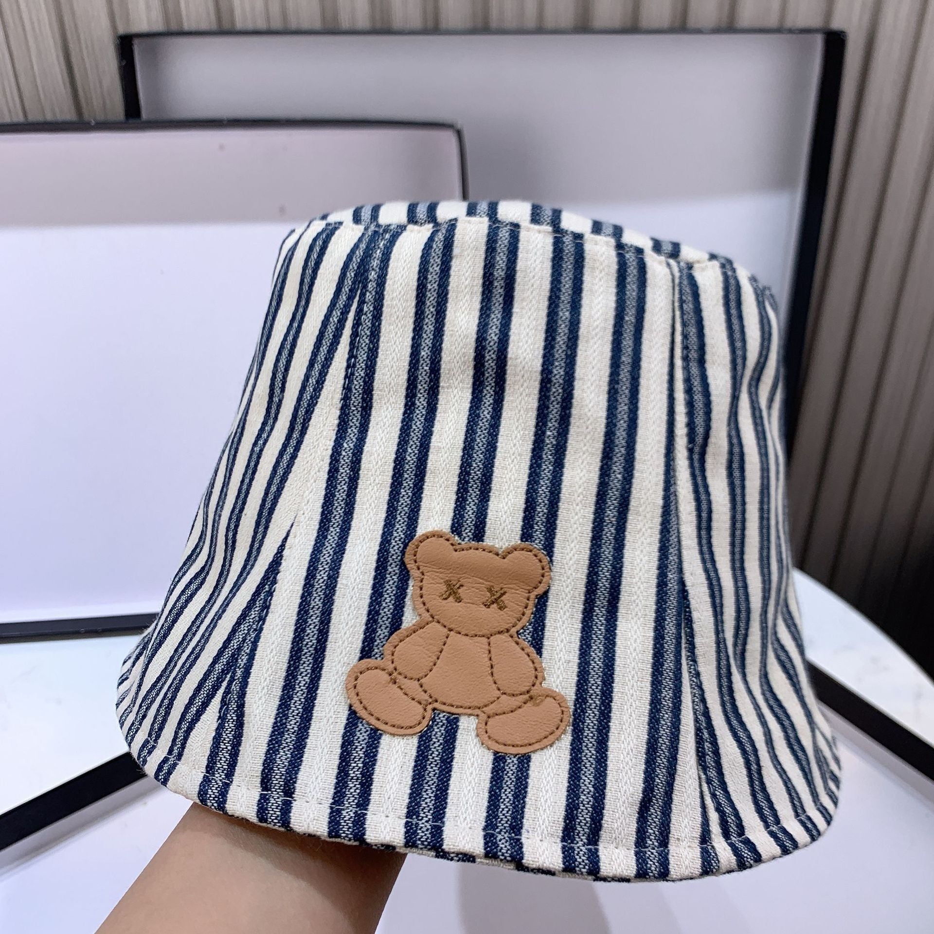 Cartoon Bear Striped Bucket Hat