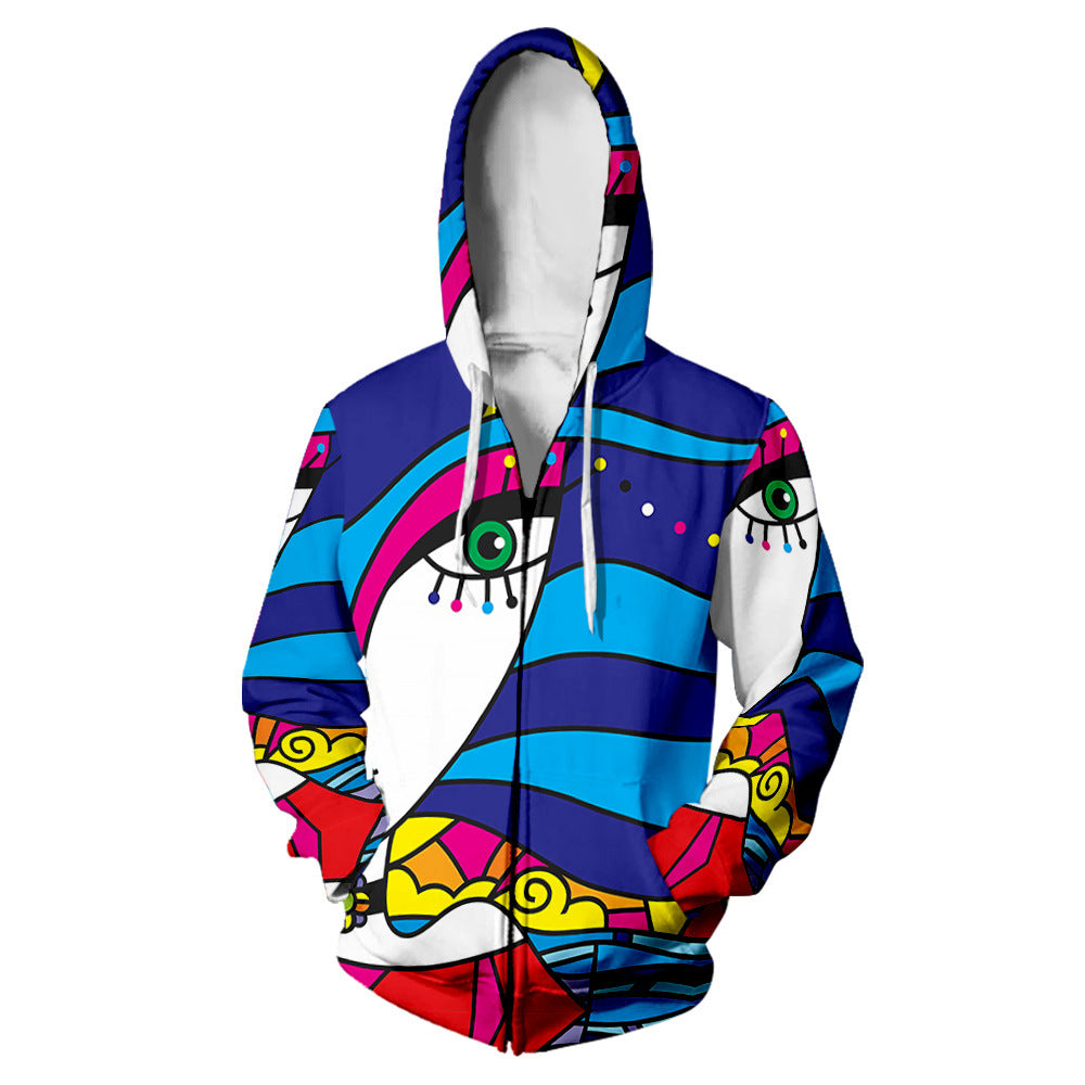 Spring Pop Print Zipper Hoodie Couple Outfit