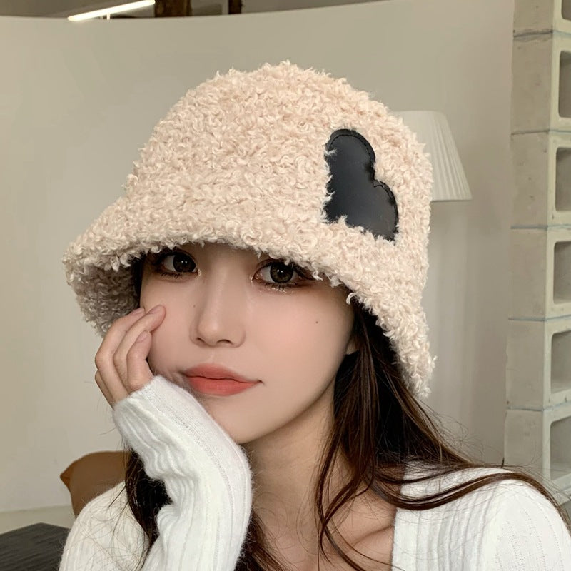 Heart Design Warm Lamb Hair Bucket Hat