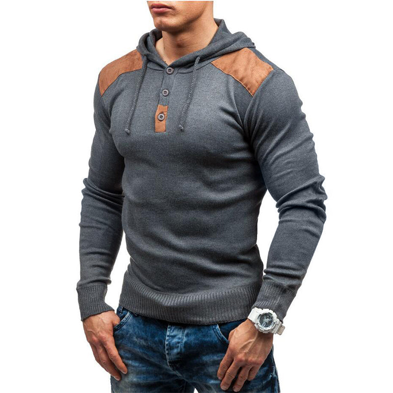 Men's Double Shoulder Deerskin Velvet Stitching Hooded Sweatshirt
