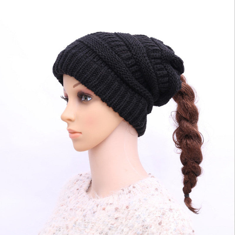 Winter Hats for Women Empty Top Ponytail Woolen Hat
